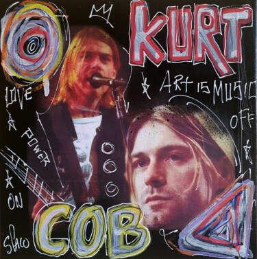 Malarstwo zatytułowany „Spaco Kurt Cobain N…” autorstwa Spaco, Oryginalna praca, Akryl Zamontowany na Drewniana rama noszy