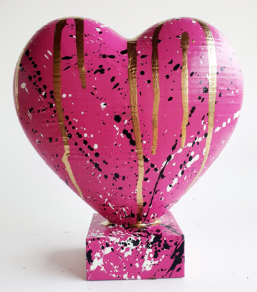 Sculpture intitulée "SPACO coeur rose He…" par Spaco, Œuvre d'art originale, Résine