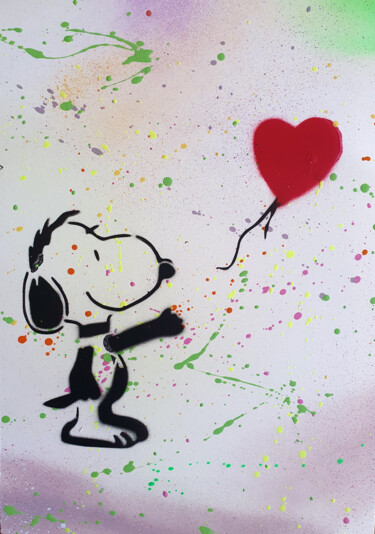 Malerei mit dem Titel "SNOOPY Ballon COEUR…" von Spaco, Original-Kunstwerk, Sprühfarbe