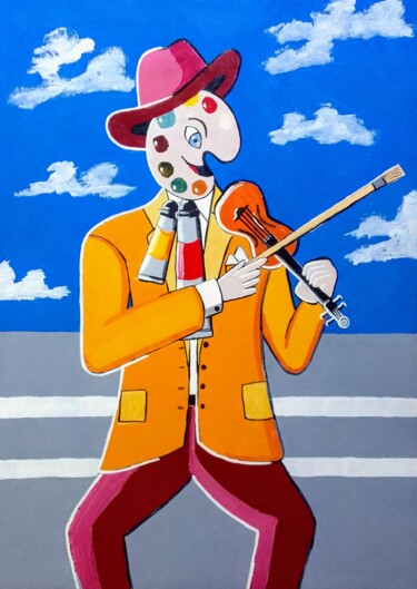 Painting titled ""THE VIOLINIST-PAIN…" by Spanglish Art Gallery, Original Artwork, Oil