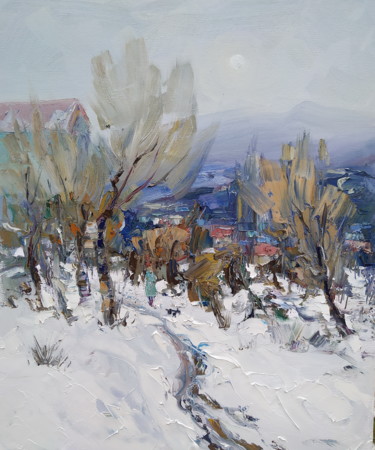 Картина под названием "Зимняя прогулка" - Alecseevih, Подлинное произведение искусства, Масло