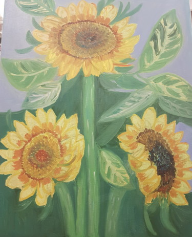 Painting titled "I girasoli" by Caviale, Original Artwork, Oil