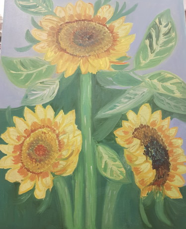 Schilderij getiteld "I girasoli" door Caviale, Origineel Kunstwerk, Olie