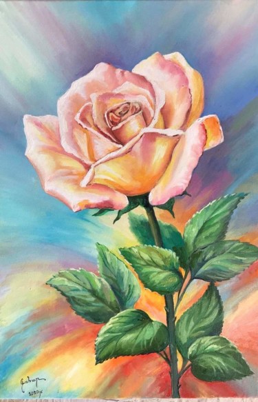 Painting titled "Rose" by Gohar Papikyan, Original Artwork, Oil