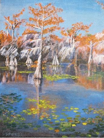 Peinture intitulée "Cyprus Swamp" par Andrew Speers, Œuvre d'art originale, Huile