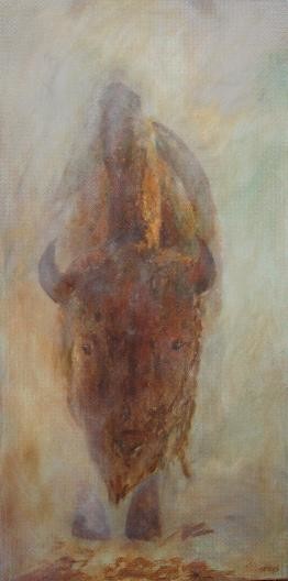 Peinture intitulée "Buffalo in the Mist…" par Andrew Speers, Œuvre d'art originale, Huile