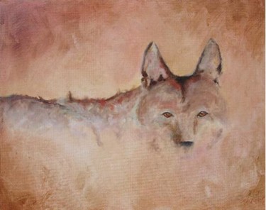 Peinture intitulée "coyote in fog" par Andrew Speers, Œuvre d'art originale, Huile