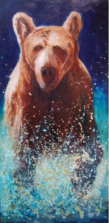 Peinture intitulée "Bear in water" par Andrew Speers, Œuvre d'art originale, Huile