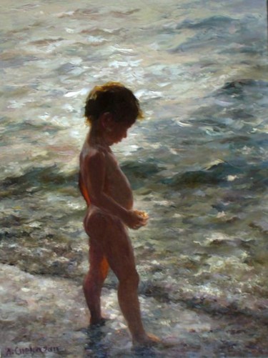 Peinture intitulée "Мальчик и море--Boy…" par Anatoly, Œuvre d'art originale