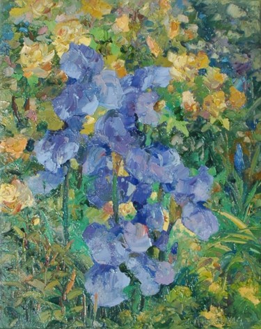 Картина под названием "Blue Iris" - Anatoly, Подлинное произведение искусства, Масло