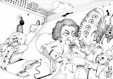 Disegno intitolato "RAVING AND DROOLING" da Spencer Derry, Opera d'arte originale, Biro