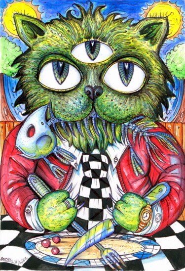 Pintura titulada "THIRD EYE FAT CAT" por Spencer Derry, Obra de arte original, Acrílico