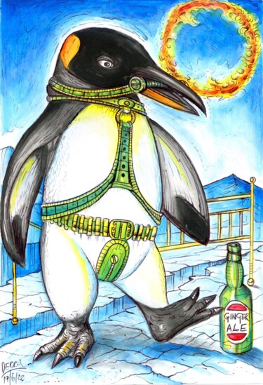 Peinture intitulée "PENGUIN IN BONDAGE" par Spencer Derry, Œuvre d'art originale, Acrylique