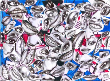 Collages intitulée "A ROOM FULL OF CELE…" par Spencer Derry, Œuvre d'art originale, Stylo à bille