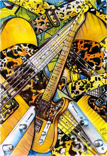 Painting titled "MAD CAT GUITAR" by Spencer Derry, Original Artwork, Acrylic