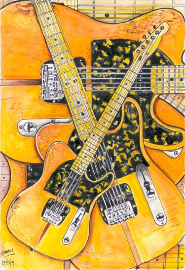 Peinture intitulée "MAD CAT TELECASTER…" par Spencer Derry, Œuvre d'art originale, Acrylique