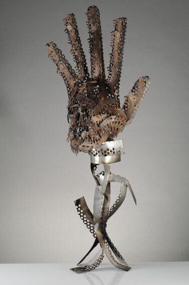 Sculpture intitulée "Mano Skullart" par F. Spi-K-Tri, Œuvre d'art originale, Acier inoxydable