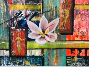 Painting titled "The flower" by Khrestos Speliotes, Original Artwork, Acrylic Mounted on Wood Stretcher frame