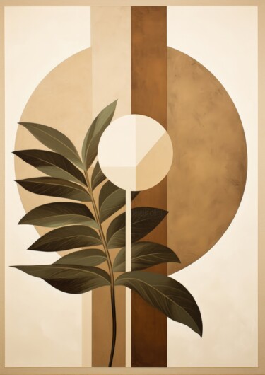 Artes digitais intitulada "Tropical Leaf - Abs…" por Spirit Of Copper, Obras de arte originais, Pintura digital