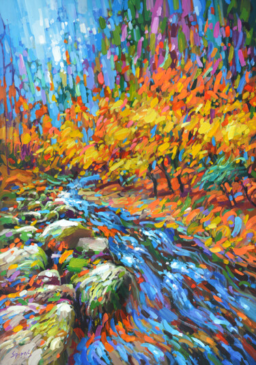 Картина под названием "Mountain stream" - Spiros, Подлинное произведение искусства, Акрил