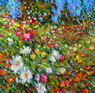 Pittura intitolato "Flowery meadow" da Spiros, Opera d'arte originale, Olio
