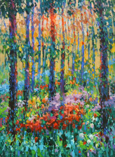 Malerei mit dem Titel "Sunny forest" von Spiros, Original-Kunstwerk, Acryl