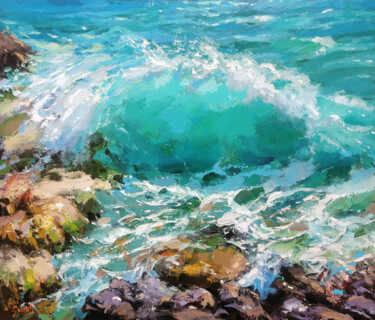 Painting titled "Caribbean waves at…" by Spiros, Original Artwork, Acrylic