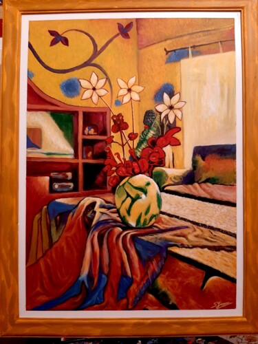 Malerei mit dem Titel "Τό δωμάτιο" von Spiros Gremo, Original-Kunstwerk, Acryl