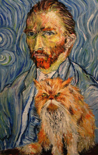 Peinture intitulée "Cat van Gogh" par Igor Lomakin, Œuvre d'art originale, Huile