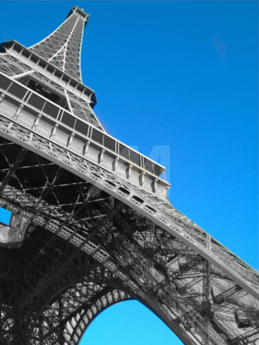 Eiffel tower black and white with color Photographie intitulée "Eiffel tower black…" par Splash, Œuvre d'art originale,