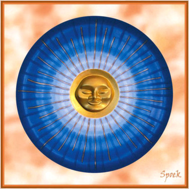 Sculpture intitulée "soleil bleu étoilé" par Spoek, Œuvre d'art originale