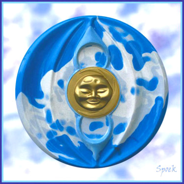 Sculpture intitulée "lune bleue océan" par Spoek, Œuvre d'art originale