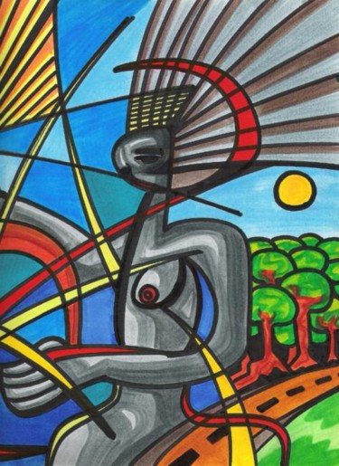 Dessin intitulée "azteca" par Michael Ghemrani, Œuvre d'art originale