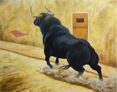 Painting titled "El Toro Huile sur T…" by Saïd Serge Berkane, Original Artwork, Oil Mounted on Wood Stretcher frame