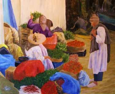 Peinture intitulée "Marché de fruits et…" par Saïd Serge Berkane, Œuvre d'art originale