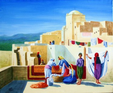 Painting titled "L' étendage (Acryli…" by Saïd Serge Berkane, Original Artwork