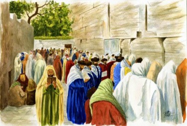 Painting titled "Le mur des prières" by Saïd Serge Berkane, Original Artwork, Oil