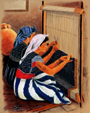 Peinture intitulée "Nouage des tapis" par Saïd Serge Berkane, Œuvre d'art originale, Huile