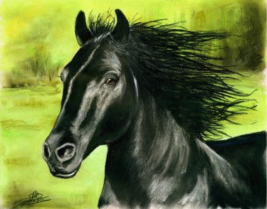 Pittura intitolato "Frison un destrier…" da Saïd Serge Berkane, Opera d'arte originale, Olio