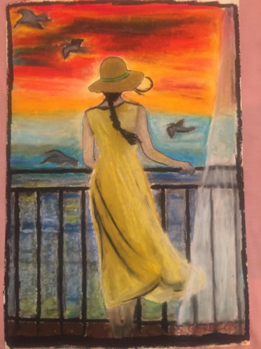 Painting titled "sea balcony" by Spyros Gerecos, Original Artwork, Oil