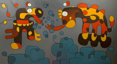 Painting titled "Lécheurs fous" by Antony Squizzato, Original Artwork