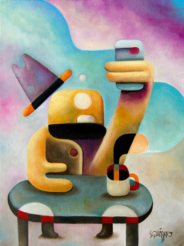Peinture intitulée "Garçon, du wifi !" par Antony Squizzato, Œuvre d'art originale, Huile