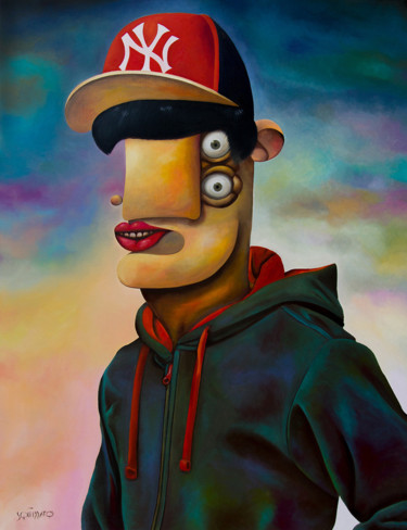 Painting titled "Justin B" by Antony Squizzato, Original Artwork, Oil
