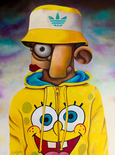 Peinture intitulée "Bob l'Eponge" par Antony Squizzato, Œuvre d'art originale, Huile