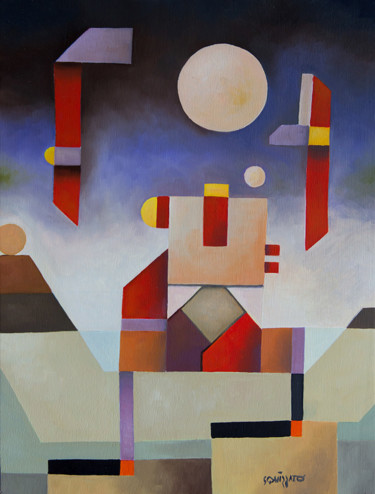 Painting titled "Attrapeur de Lune" by Antony Squizzato, Original Artwork, Oil