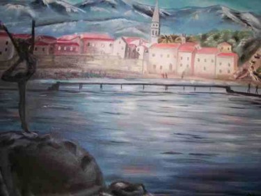 Painting titled "City Budva oil on c…" by Maja Ibrisimovic, Original Artwork