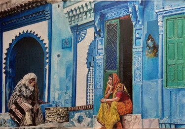 Malerei mit dem Titel "Blue" von Sriparna Ghose, Original-Kunstwerk, Acryl Auf Keilrahmen aus Holz montiert