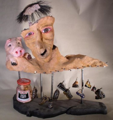 Sculpture titled "Fanky and Porky" by Scott Snaden, Original Artwork, Mixed Media
