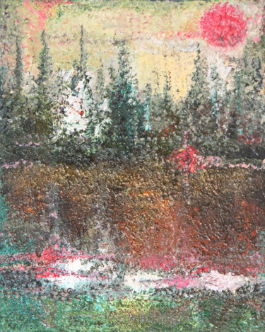 Painting titled "PINK SUN (DEW)" by Svetlana Sokolova, Original Artwork, Oil