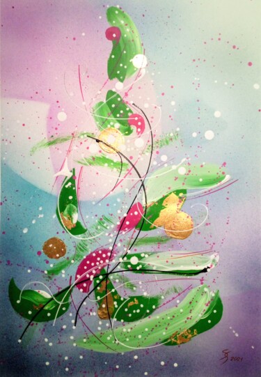 Pintura intitulada "CHRISTMAS TREE WITH…" por Svetlana Sokolova, Obras de arte originais, Acrílico